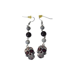 Sugar Skull Earrings W/Garnet & Jasper Beads Hypoallergenic NWOT